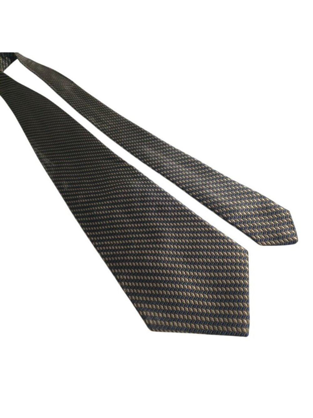 Roundtree Yorke All Silk Mens Tie Woven Pattern Navy Gold Formal Handmade Gift